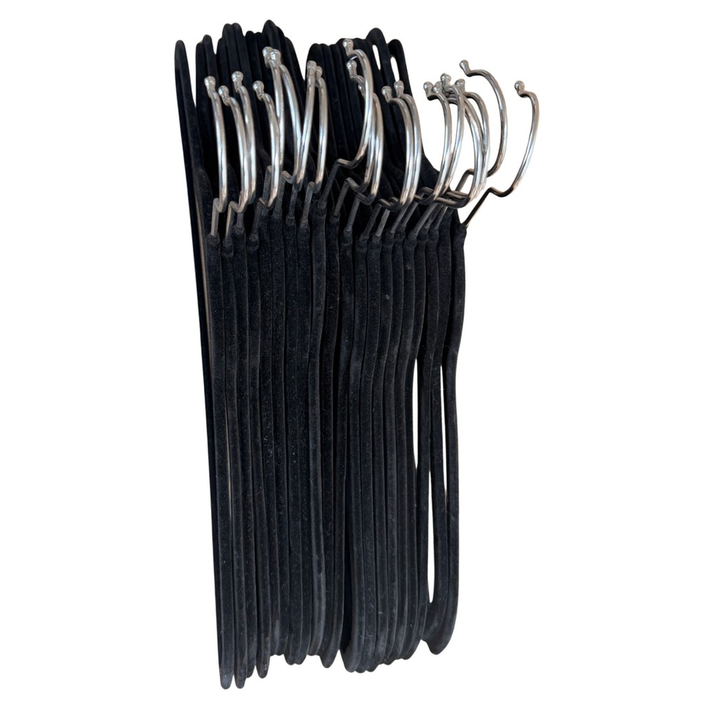 50 Pack Flocked Hangers Closet Space Saving Sturdy Non Slip Slim Design Black - Picture 5 of 13